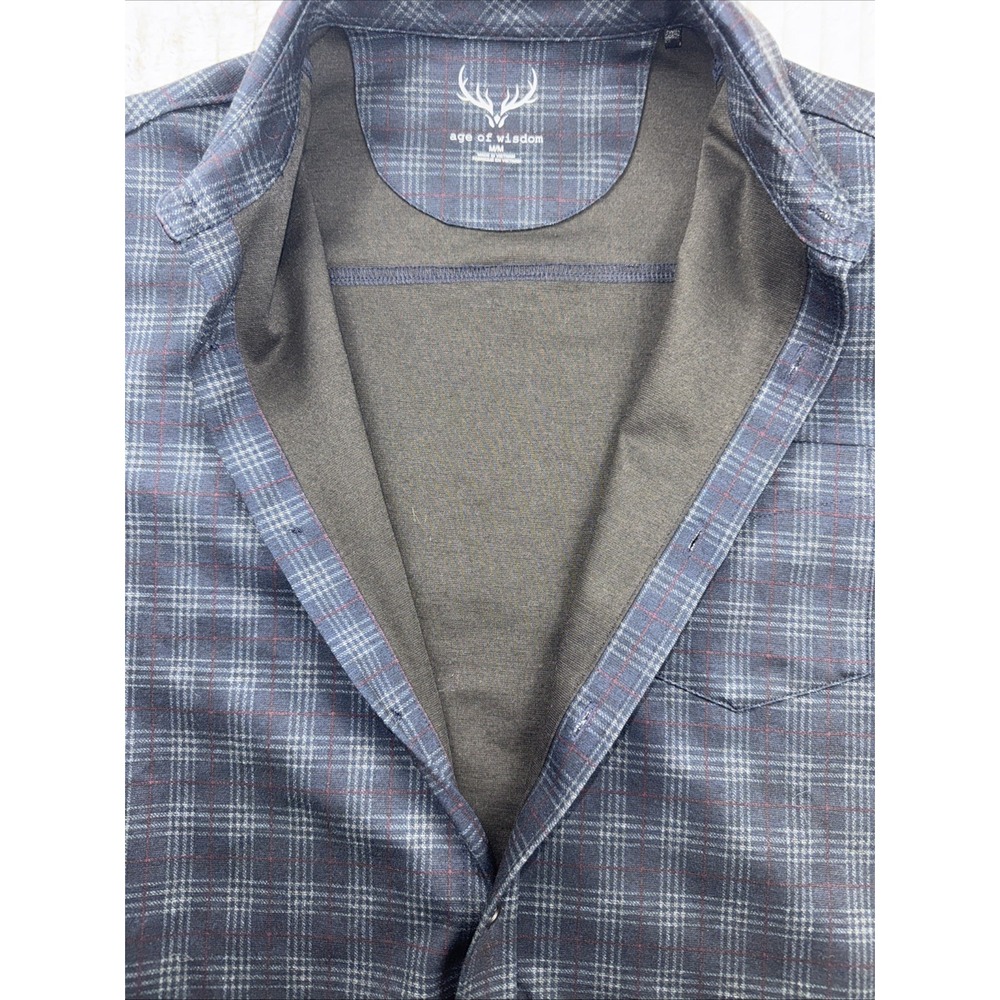 Age of Wisdom Flannel Shirt‎ Men Med Blue Plaid Flap Pocket Metal Button Shacket - Picture 10 of 12